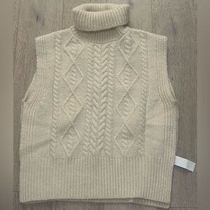 Moon River Cream Cable Knit Sweater Vest with open sides (button closure)